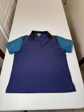 Burberry Brit Men's short sleeve color block polo shirt in blue Sz XL see measur